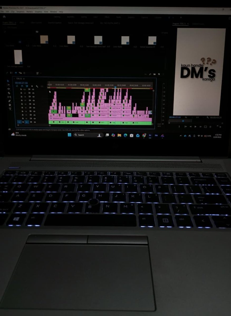 PREMIEREVISUAL's tweet photo. Daily Progress Toward My First MacBook as a video editor. 

Sunday, March 29, 2026 

Work Done Today: 
1. Total followers: 8
2. Took 1k steps
3. Worked 5 hours 
4. Money made: $0 
5. Social media posts: 1

Sound design part left. That's my favorite part. https://t.co/S8Le1MWMS9