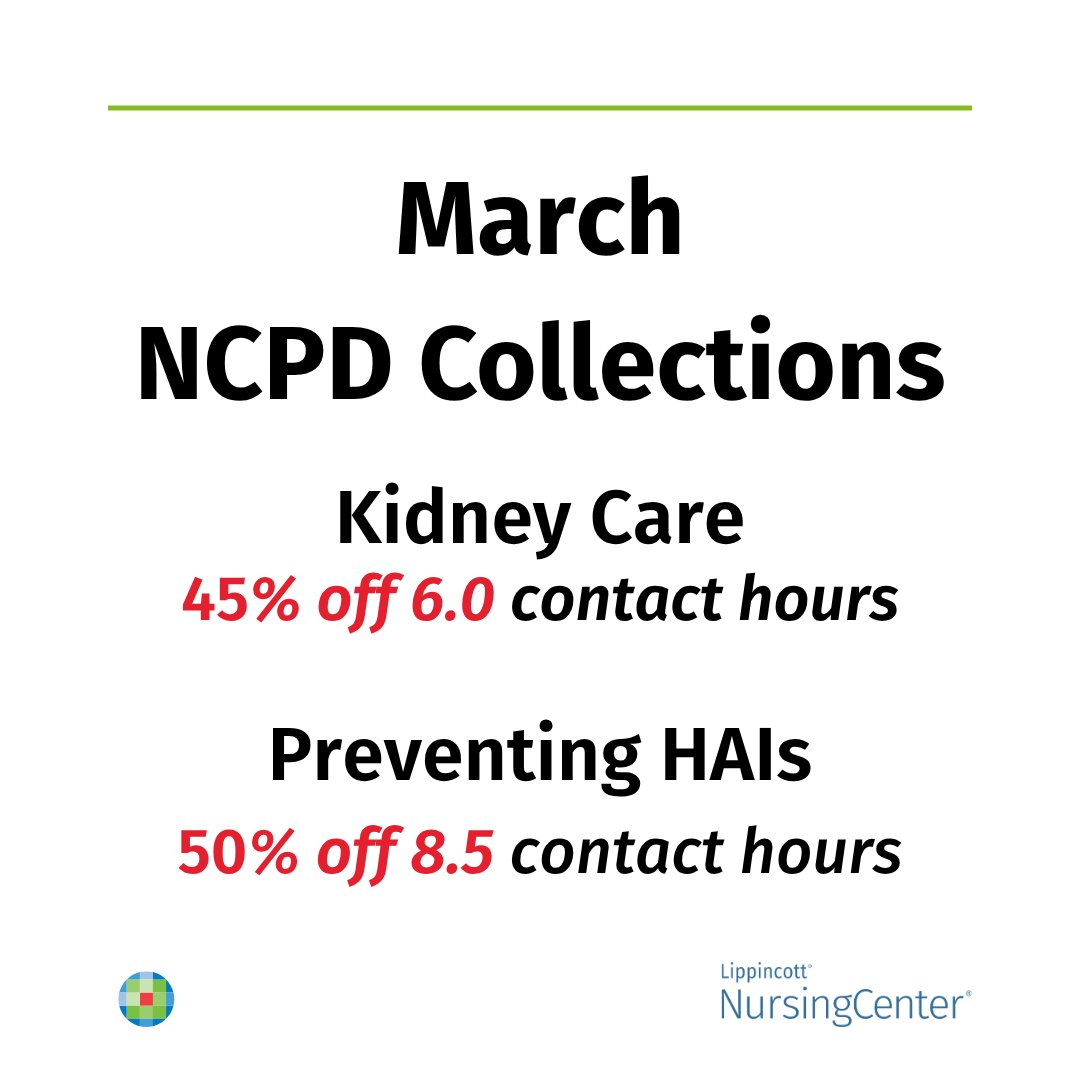 NursingCenter's tweet image. Last chance to save on our March nursing continuing professional development collections!
• Kidney Care: 45% off on 6.0 contact hours
• Preventing Hospital-Acquired Infections: 50% off on 8.5 contact hours

Learn more. ow.ly/O3E450YzgO7

#ContinuingEducation #CE #NCPD