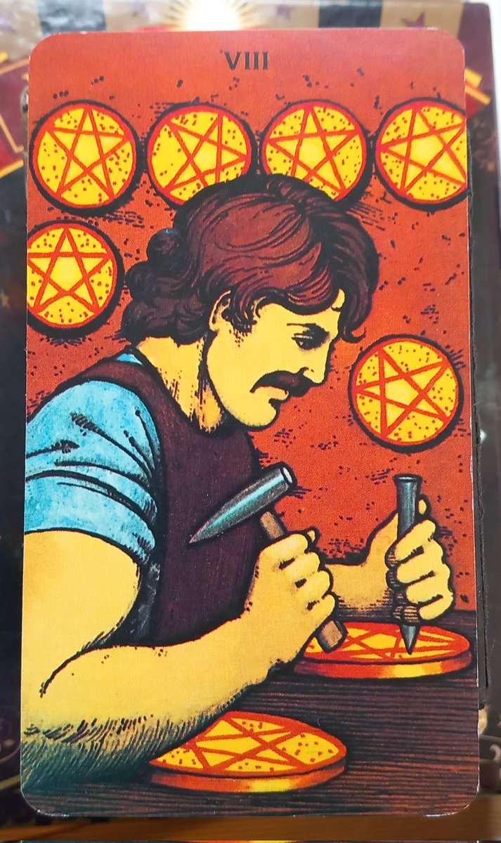 mysticjames1111's tweet image. 29/03/26
8 of Pentacles from the Morgan-Greer #Tarot 
Keep on hammering away!
It's no time for lazy bones or procrastination.
Hard work with focus and continual improvement will produce results.
#mastery #craftsmanship #dedication