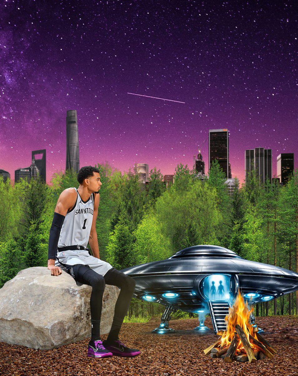 Olasunk20371355's tweet image. I just created a photo manipulation piece. I know there’s still a lot of room for improvement- especially with getting that foggy night effect right. How would you rate it on a scale of 1–10? 
Before and after #beforeandafter #photomanipulation #wembanyama #spurs #graphicdesign