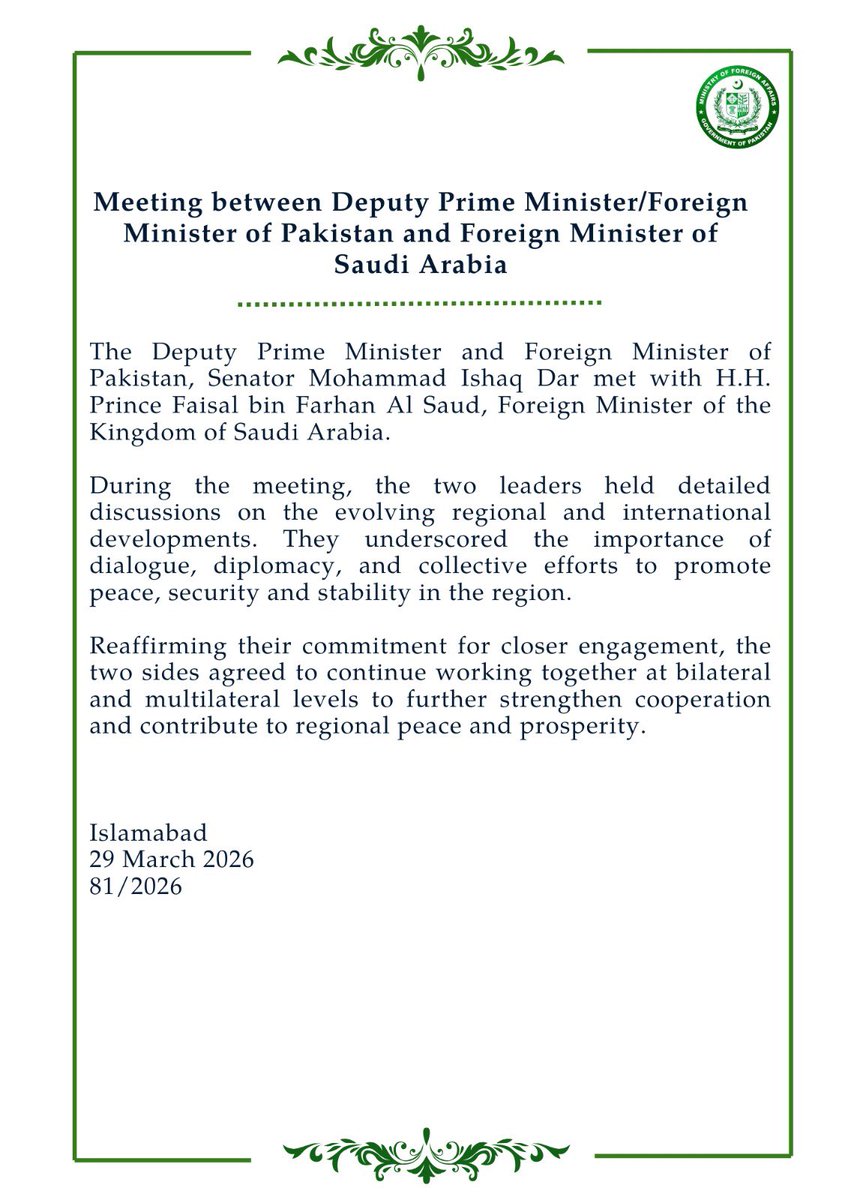 Ministry of Foreign Affairs - Pakistan tweet media