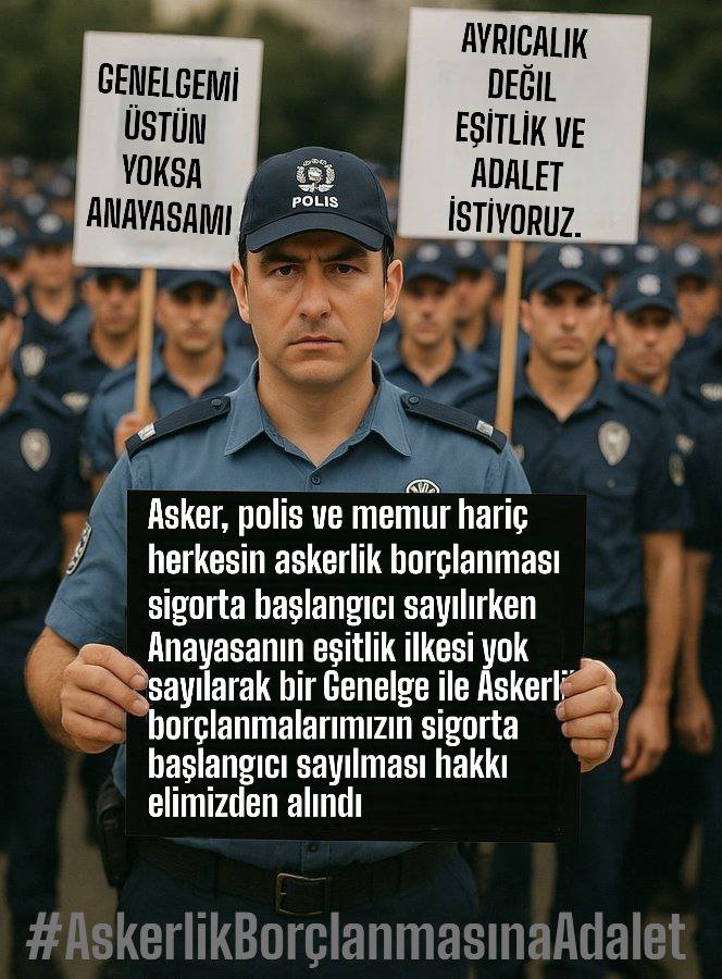 <a href="/Kemalcan010101/">Selçuk Akduman</a> <a href="/ilteryesiltas/">İlter Yeşiltaş</a> Sn <a href="/ilteryesiltas/">İlter Yeşiltaş</a> bey

Polis ve Askerlerin çözülmesi basit bütçeye hiç bir maliyeti olmayan sorunlardan biride; #AskerlikBorçlanması mağduriyeti

Kamu Denetçiliği Kurumu lehimize onlarca karar verdi. Ama SGK uygulamıyor.

Lütfen  sesimizi  devlet Büyüklerimize iletirmisiniz.