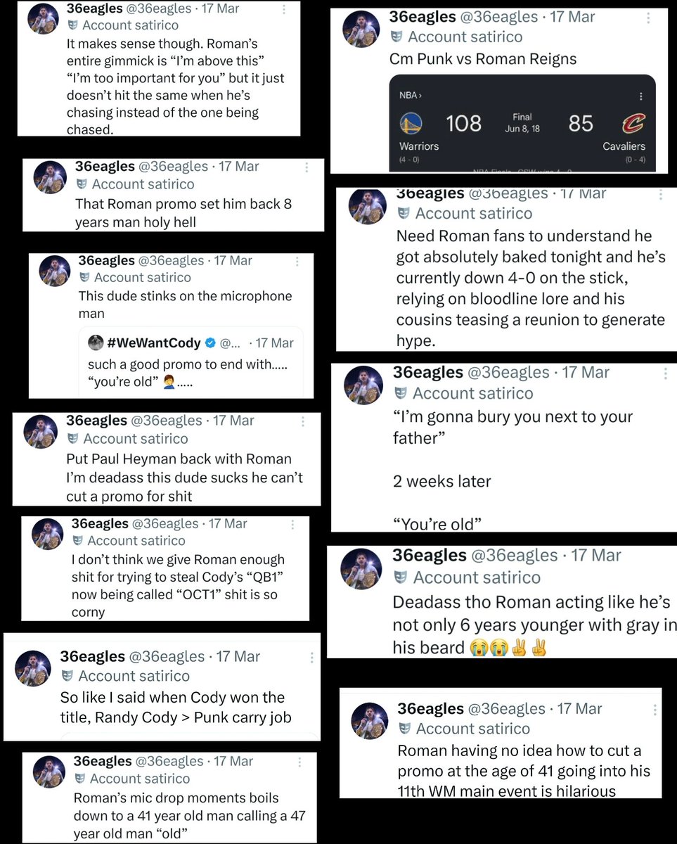 Angelicaceresa1's tweet photo. These are SOME of your tweets about Roman(it seems like you're jerking off from obsession)and you're offended by 1 of my tweets about Cody😂it's better if you don't go and see how many negative comments there are in other apps about the blond or you wouldn't survive #romanreigns https://t.co/tOXuiwB4hB