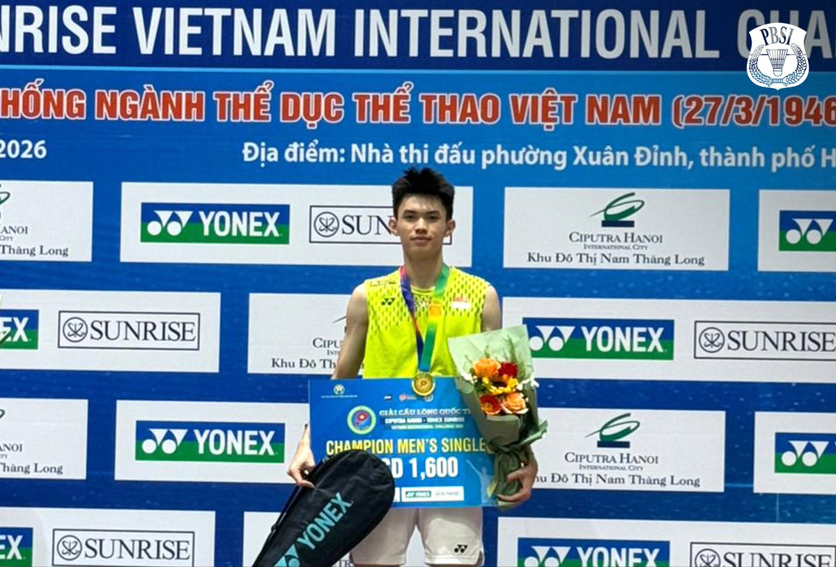 INABadminton's tweet photo. Podium Tunggal Putra Vietnam International Challenge 2026.

🥇Richie Duta Richardo 🇮🇩
🥈Ju-Sheng Cheng🇹🇼

Selamat Kepada Para podium✨

#BadmintonIndonesia #VietnamIC2026 https://t.co/ZsLkxt32ze