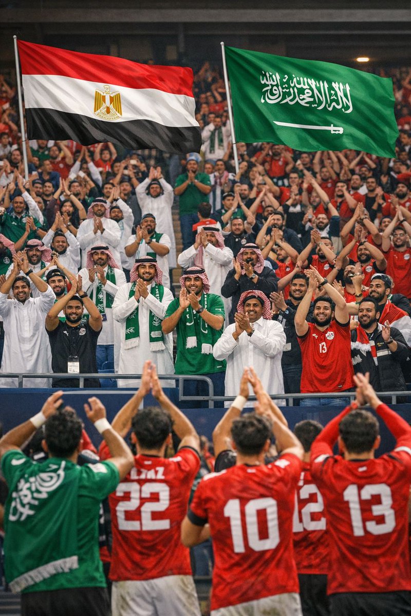 الرياضة تنمى الاخلاق وتهذب الشعوب.. تجمعها ولا تفرقها.. كل التقدير والاحترام للفائز والمجتهد.. لا خاسر فى منافسة تؤلف بين قلوب الاشقاء.. ادام الله فضله عليهم جميعا..
من ارض المملكة والمحروسة.. نحييكم ونتمنى لكم كل خير