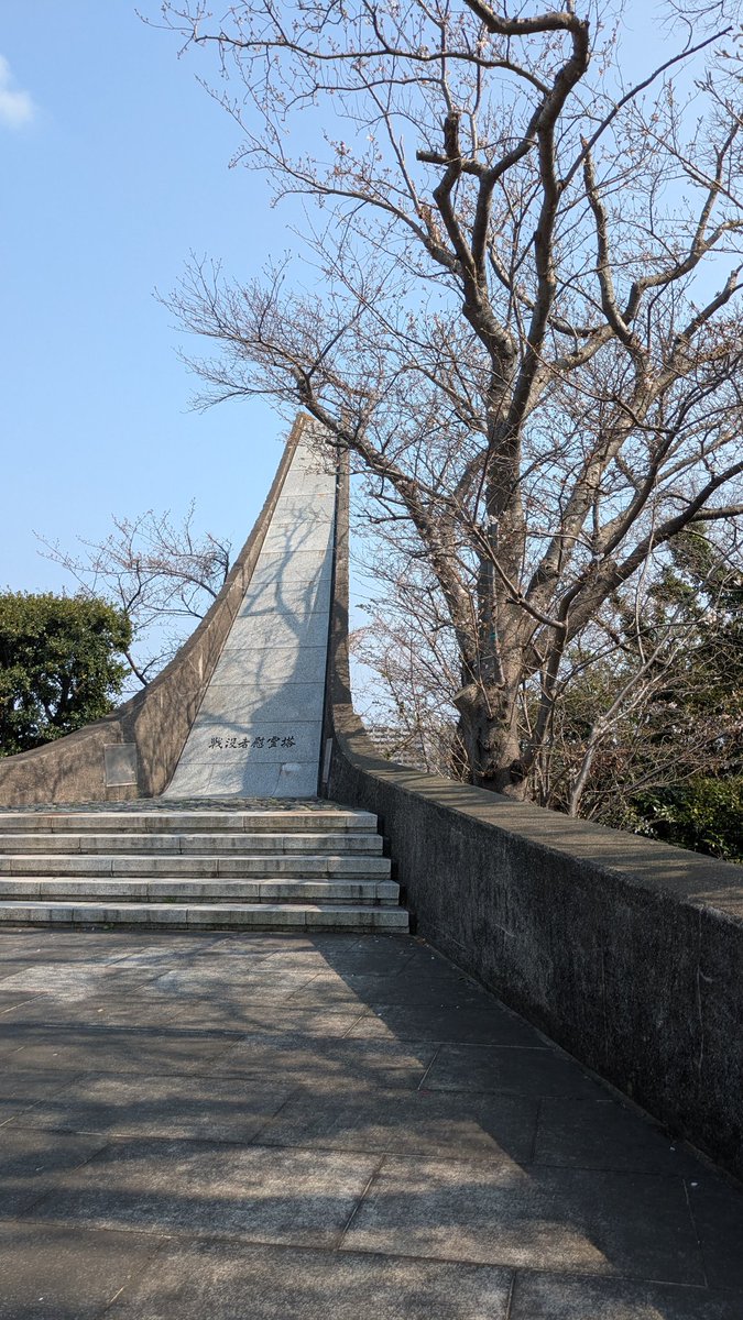 azusan008's tweet photo. 横須賀市木のオオシマザクラは満開🌸
ソメイヨシノの見頃はまだ少し早いようでしたが、平和の塔や芝生エリア、博物館の近くでお花見しているグループがそこそこいました。
#横須賀　#お花見　#戦争反対 https://t.co/cxsUDIxEl8