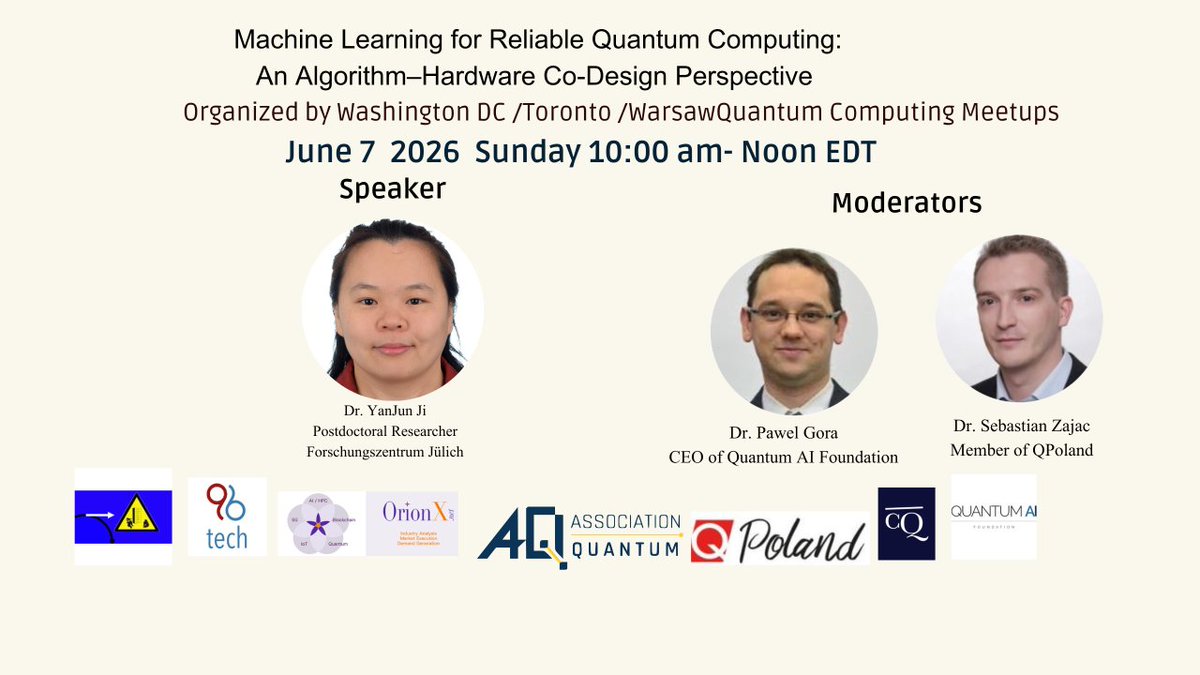 Happy to share that I'll be speaking at the Washington Quantum Computing Meetup on June 7!
The topic is "Machine Learning for Reliable Quantum Computing: An Algorithm–Hardware Co-Design Perspective".
eventbrite.com/e/machine-lear…
Hope to see you there.