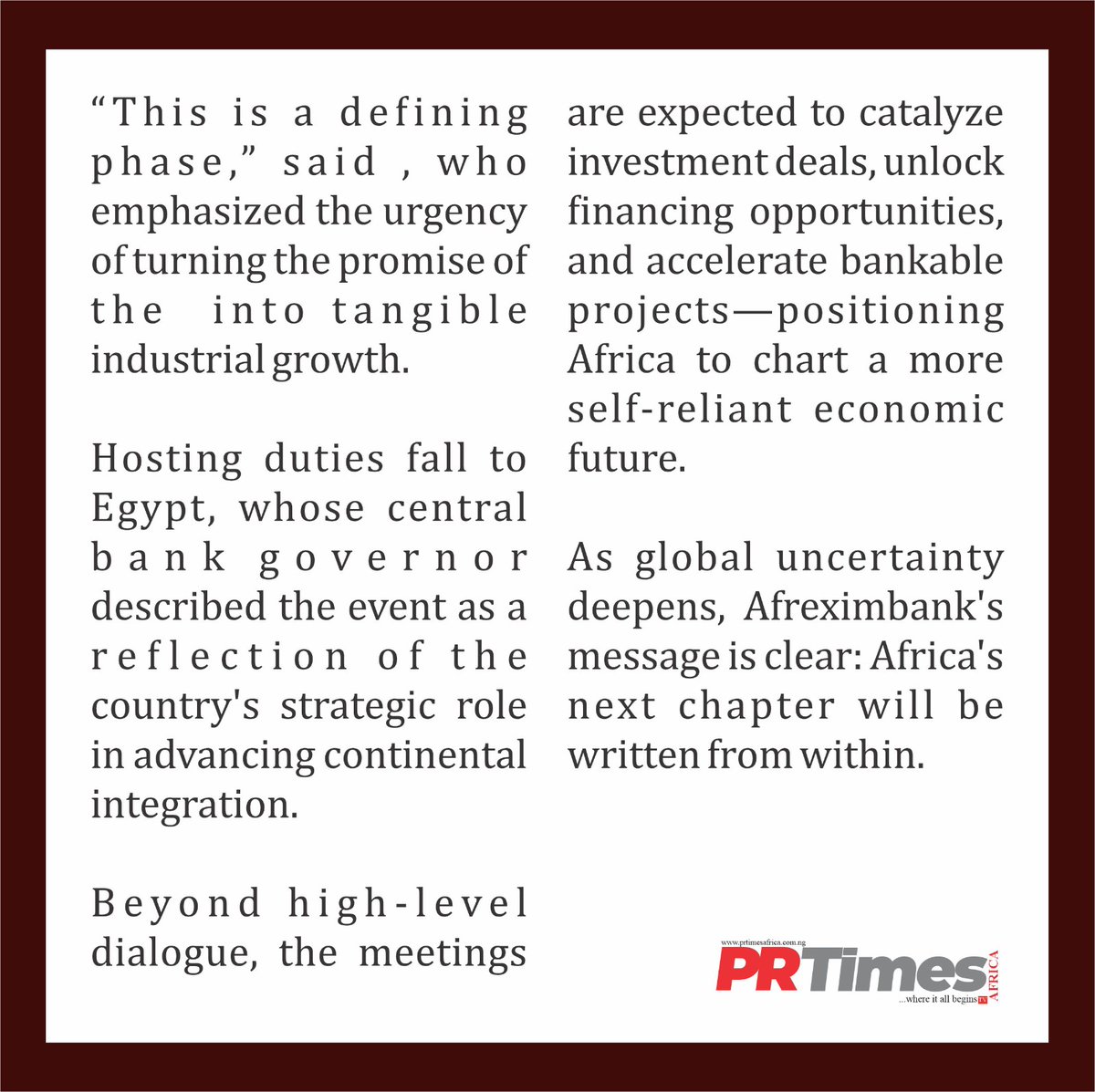 Africa looks inward. 
The African Export-Import Bank 2026 Summit is pushing intra-African trade &amp; industrialisation as the path to economic sovereignty.
#Afreximbank #AfricaRising #EconomicSovereignty #IntraAfricanTrade #Industrialisation