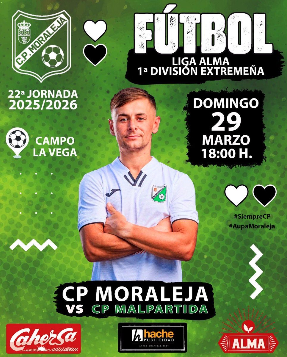 ‼️DÍA DE PARTIDO‼️
.
#1ºEquipo🏳️🏴 
.
CP.MoralejaCahersa
   ✅
CP.Malpartida
.
📅Domingo 29/3
⏰18.00h
🏟️La Vega
📺 youtube.com/live/LDFGb7m83…
.
Os necesitamos a todos afición, vamos a apoyar al equipo!!👏🏻👏🏻
.
#SiempreCP🤍🖤