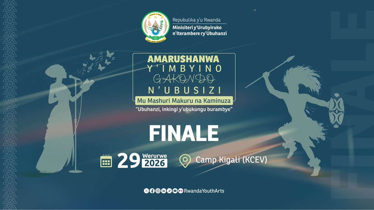 🛑LIVE: Tubahaye ikaze muri Camp Kigali ahari kubera Finale y'Amarushanwa y’Imbyino Gakondo n’Ubusizi yo mu Mashuri Makuru na Kaminuza. Amatorero 10 ndetse n’Abasizi 11 nibo bahatana ku rwego rw'Igihugu.

▶︎Dukurikire hano: youtube.com/watch?v=Gjy_nW… 

#UmwimerereWacu