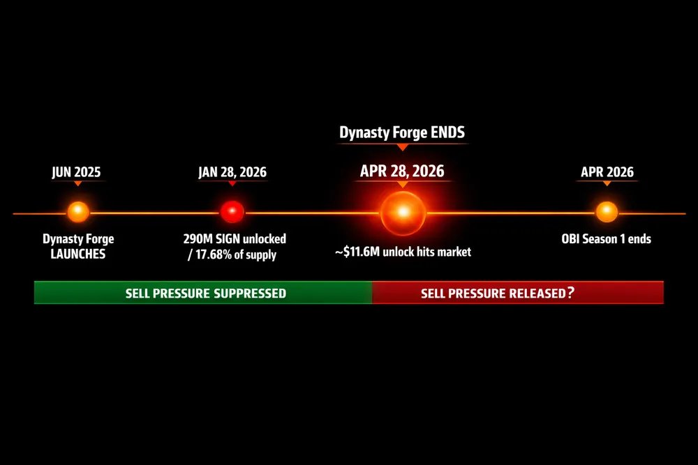 Dynasty Forge ends Apr 28.
Same day: $11.6M SIGN unlock hits.
30% of supply was parked in staking this whole time.
Community flywheel — or managed lock?
$SIGN @SignOfficial #SignDigitalSovereignInfra