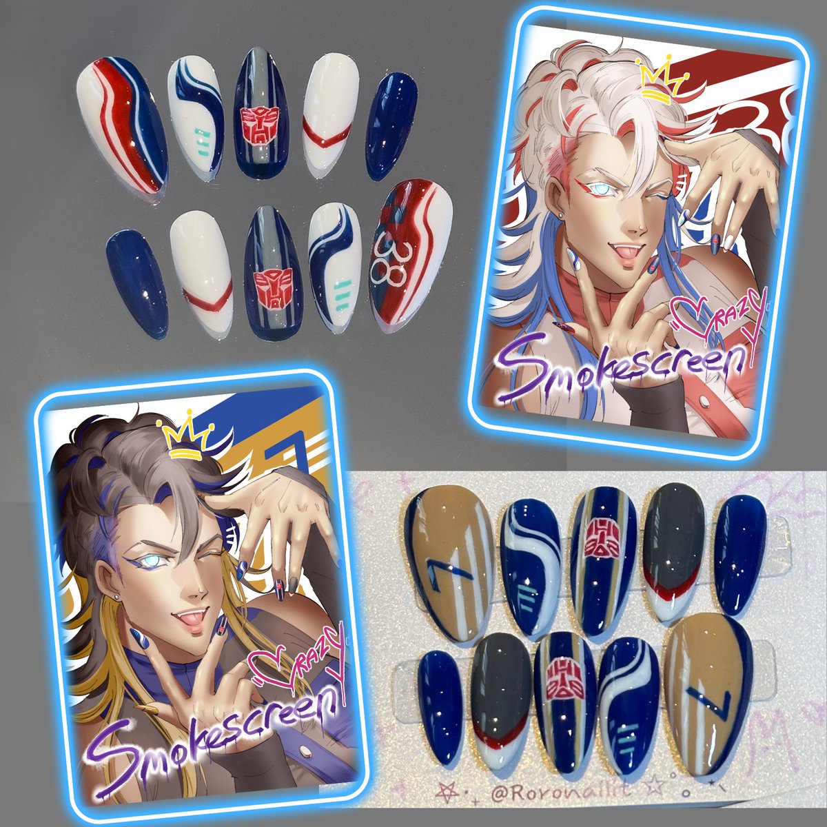 ZakuZer0's tweet image. Let's roll out in style!✨✨
Collaborating with @YraShaimase on the TFP line of her Naiformers series!  
You have the chance to get photocards/characters cards to match with nail designs we both worked on!
Link in reply!

#transformers #nailformers #nailart #autobots #decepticons