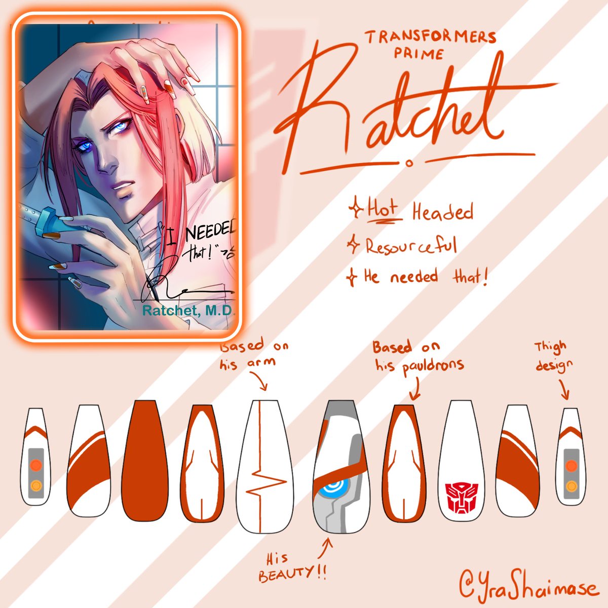 ZakuZer0's tweet image. Let's roll out in style!✨✨
Collaborating with @YraShaimase on the TFP line of her Naiformers series!  
You have the chance to get photocards/characters cards to match with nail designs we both worked on!
Link in reply!

#transformers #nailformers #nailart #autobots #decepticons