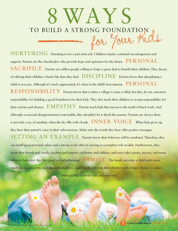 FSonnenberg's tweet image. 8 Ways to Build a Strong Foundation for Your Kids ➤ ow.ly/QCHya | By Frank Sonnenberg | @FSonnenberg #Parenting #ParentingTips
