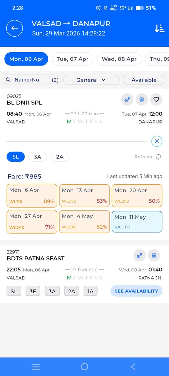 09025/26 वलसाड - दानापुर स्पेशल को नियमित किया जाए। यह ट्रेन की ऑक्युपेंसी 100% से ज्यादा रहती है। यह ट्रेन वलसाड जिले में बसे हुए उत्तर प्रदेश और बिहार के लोगों लिए एक महत्वपूर्ण ट्रेन बन चुकी है।🙏 <a href="/RailMinIndia/">Ministry of Railways</a> <a href="/AshwiniVaishnaw/">Ashwini Vaishnaw</a> <a href="/dhaval241086/">Dhaval Patel</a> <a href="/WesternRly/">Western Railway</a>