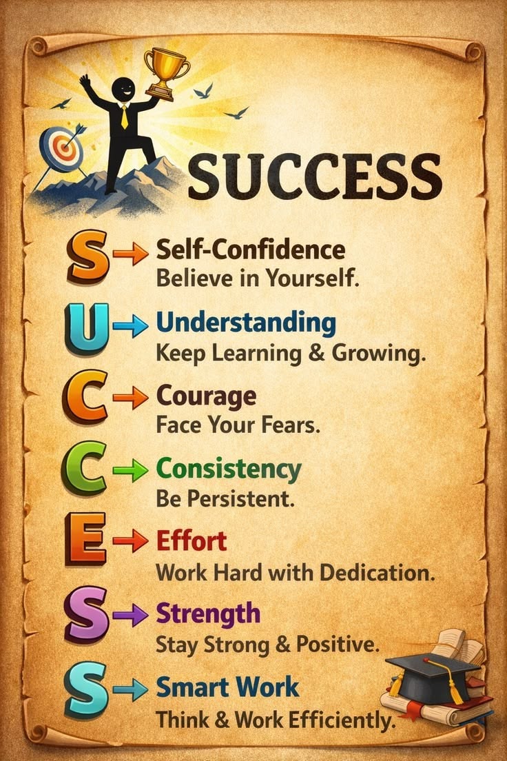 Success isn’t something you wait for—it’s something you build every single day with self-belief 💪, constant learning 📚, the courage to face fears 🦁, unwavering consistency 🔄, dedicated effort 🔥, inner strength 🧠, and smart work 🧩 that turns dreams into reality