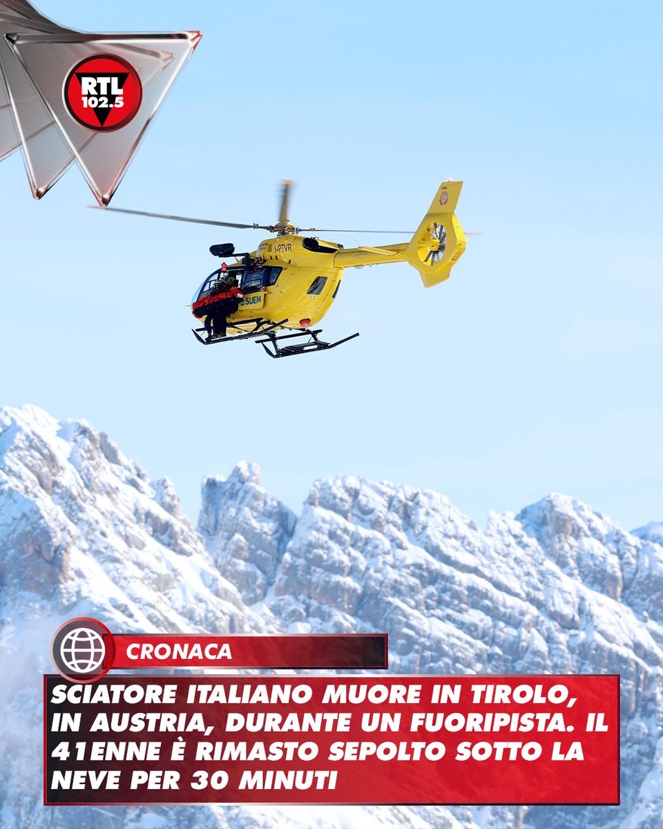 rtl1025's tweet photo. 🔴 Tragedia sulle #Alpi austriache: un #freerider italiano di 41 anni è morto travolto da una valanga sul #Marchkopf, nella regione dello #Zillertal. L’incidente è avvenuto nel tardo pomeriggio durante un #fuoripista, quando una slavina larga circa 250 metri ha investito due #sciatori. Il 41enne è stato recuperato dopo circa 30 minuti sotto oltre un metro e mezzo di neve, ma i soccorsi non sono riusciti a rianimarlo. Con lui un altro italiano di 36 anni, rimasto solo parzialmente sepolto: è riuscito a liberarsi e a lanciare l’allarme, riportando una ferita alla mano
📸 EPA/ANDREA SOLERO