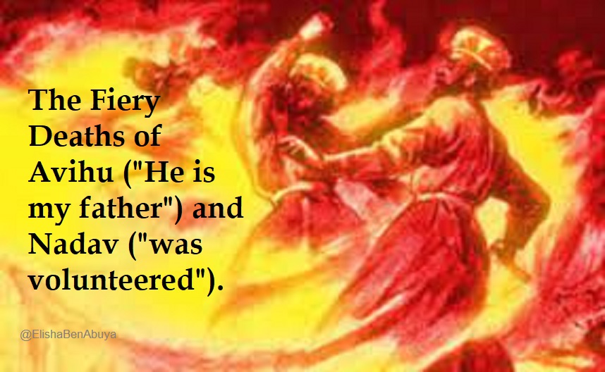 Elishabenabuya's tweet photo. [thread]

In this week's #Torah portion, there's a 7-verse story that is oddly placed, not fitting with the rest of the narrative: Yahweh's burning of Nadav and Avihu, the righteous sons of Aaron.

(I will deal with the human-sacrifice issue elsewhere.)

1/6

#Shemini
#EBAMeme https://t.co/0d06LwVnRP
