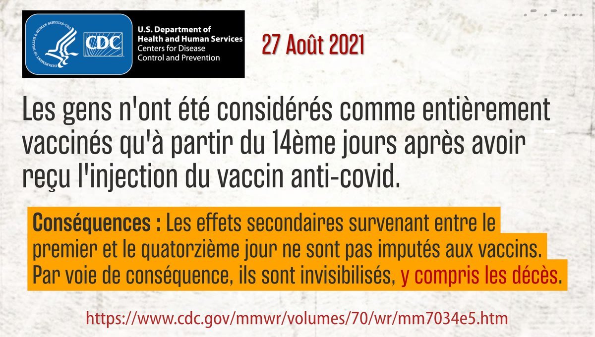 aileastick1's tweet image. 👇🤨⚡️RAPPEL NÉCESSAIRE⚡  
#France
Pour ceux qui ne sont toujours pas réveillés.
Les gens n'ont été considérés comme entièrement vaccinés qu'à partir du 14ème jours après avoir reçu l'injection.

#Vaccin #Covid #CDC
🔗👇🔗
cdc.gov/mmwr/volumes/7…