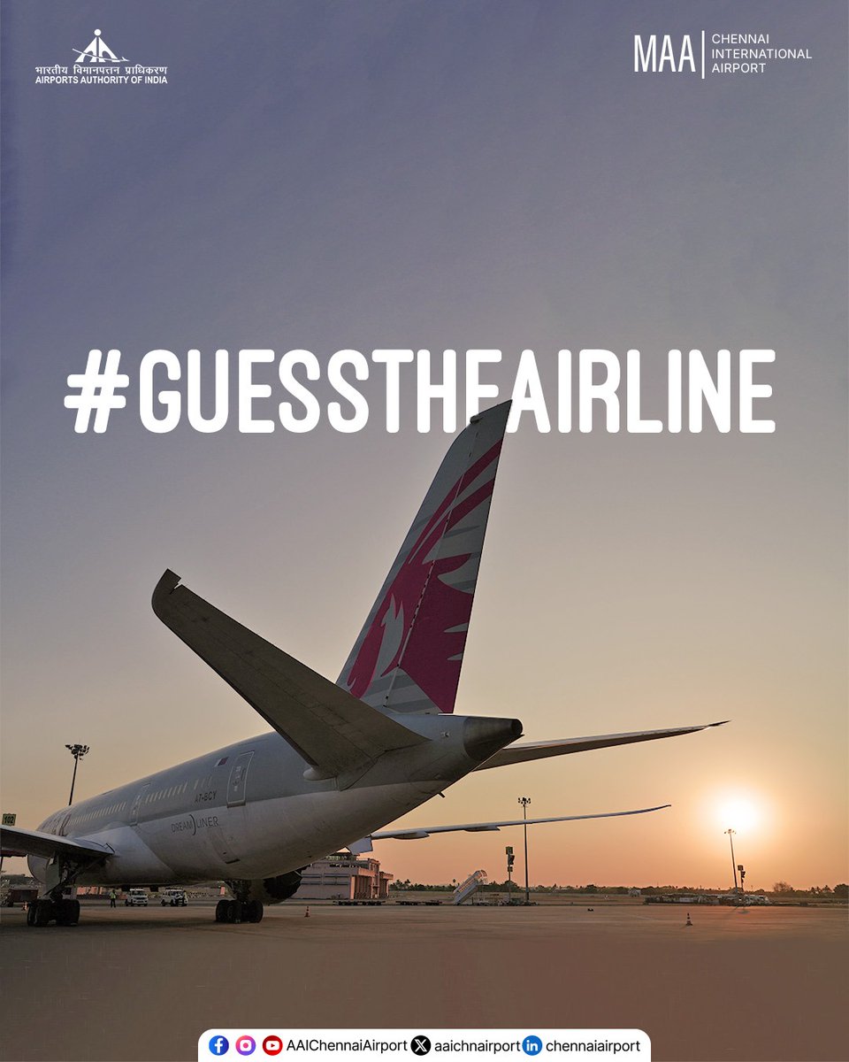 aaichnairport's tweet image. From the heart of the Gulf to skies everywhere. 
#GuessTheAirline and comment your answer below.

#ChennaiAirport #AviationGeeks #avgeek 

@MoCA_GoI | @AAI_Official