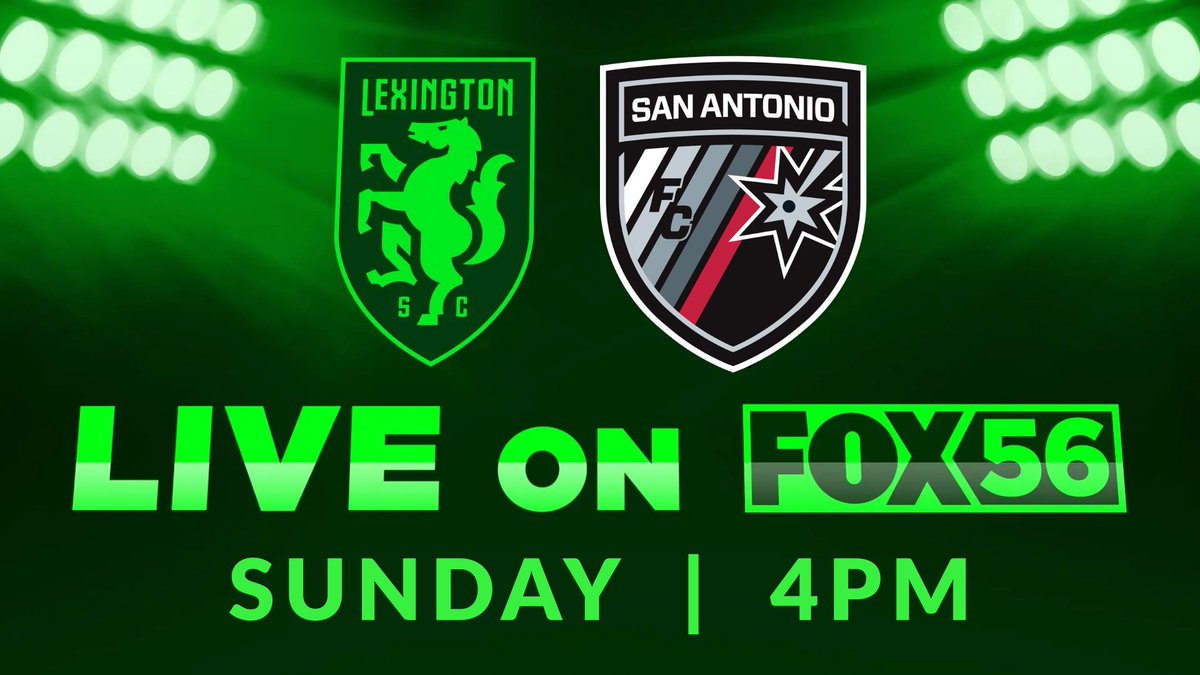 FOX56News's tweet photo. .@LexSporting  hits the road for a huge test vs. unbeaten San Antonio FC! ⚽ Catch all the action LIVE on FOX 56 - TODAY at 4 p.m. 👉 https://t.co/znLpyTDmxH https://t.co/DoAIBzql2H