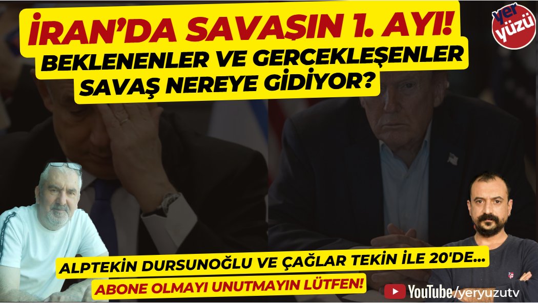 İsrail-ABD'nin İran'a saldırıları ile başlayan savaş 1. ayını geride bıraktı: Elde ne var?
Beklenenler, gerçekleşenler ve olasılıklar...
Alptekin Dursunoğlu (<a href="/Alptekin_D/">🇵🇸Alptekin Dursunoğlu</a>) ile 20'de... 
youtube.com/watch?v=ZYkwHH…