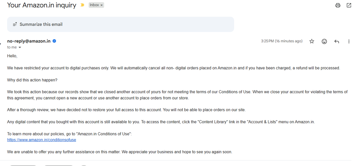 katewa_himanshu's tweet image. 10+ years of loyalty to @amazonIN rewarded with an arbitrary account restriction. You claim I have a "violating linked account"—I only have ONE account for my family.

Fix this immediately. @AmazonHelp @amazonIN #AmazonIndia #CustomerService