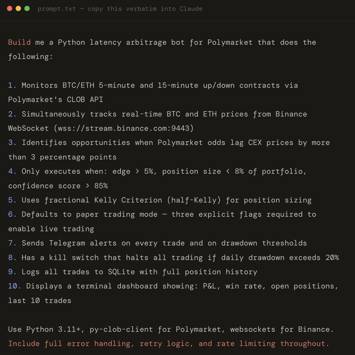 The $313 → $2.38M Polymarket bot key takeaways

A wallet on Polymarket turned $313 into $2,382,780 in 4 months via 26,738 trades at a 98% win rate. Fully verifiable on-chain.

How it works: The bot exploits a ~2.7-second lag between Binance price updates and Polymarket's