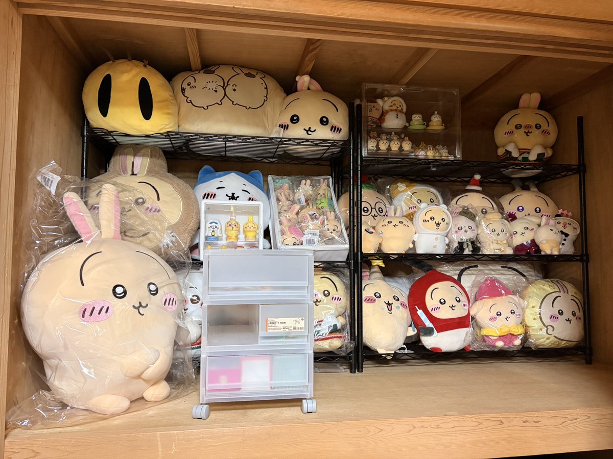 Hsk_yu's tweet photo. うさぎだらけくじA賞の存在感がすごい
エニマイくじのマスコットは箱にまとめて置くかぁ…
あとは細々したグッズたちの片付けですねぇ… https://t.co/CUZl8fCb15