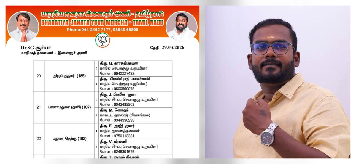 AjithKumarElan1's tweet photo. On the way to Madurai South!

For the next 24 days, I will be on the ground 24/7 in Madurai South. Together, let’s create history and secure a massive victory for BJP!as an Election In- charge.Under the dynamic leadership of Tamilnadu youth wing youth wing president @SuryahSG 💪🧡

மதுரை தெற்கு நோக்கி பயணம்!

அடுத்த 24 நாட்களுக்கு, மதுரை தெற்கில் 24/7 மக்களுடன் நேரில் களத்தில் இருப்பேன். நாம் அனைவரும் சேர்ந்து வரலாறு படைத்து, பாஜகவுக்கு மிகப்பெரிய வெற்றியை பெற்றுத் தருவோம் தேர்தல் பொறுப்பாளராக! தமிழ்நாடு பாஜக இளைஞர் அணித் தலைவர் டாக்டர் எஸ்.ஜி. சூர்யாவின் திறமையான தலைமையில் 💪🧡 💪🧡

#MaduraiSouth #BJP #MissionVictory

#MaduraiSouth #BJP #MissionVictory
#ndafortamilnadu 
#ndagoverment