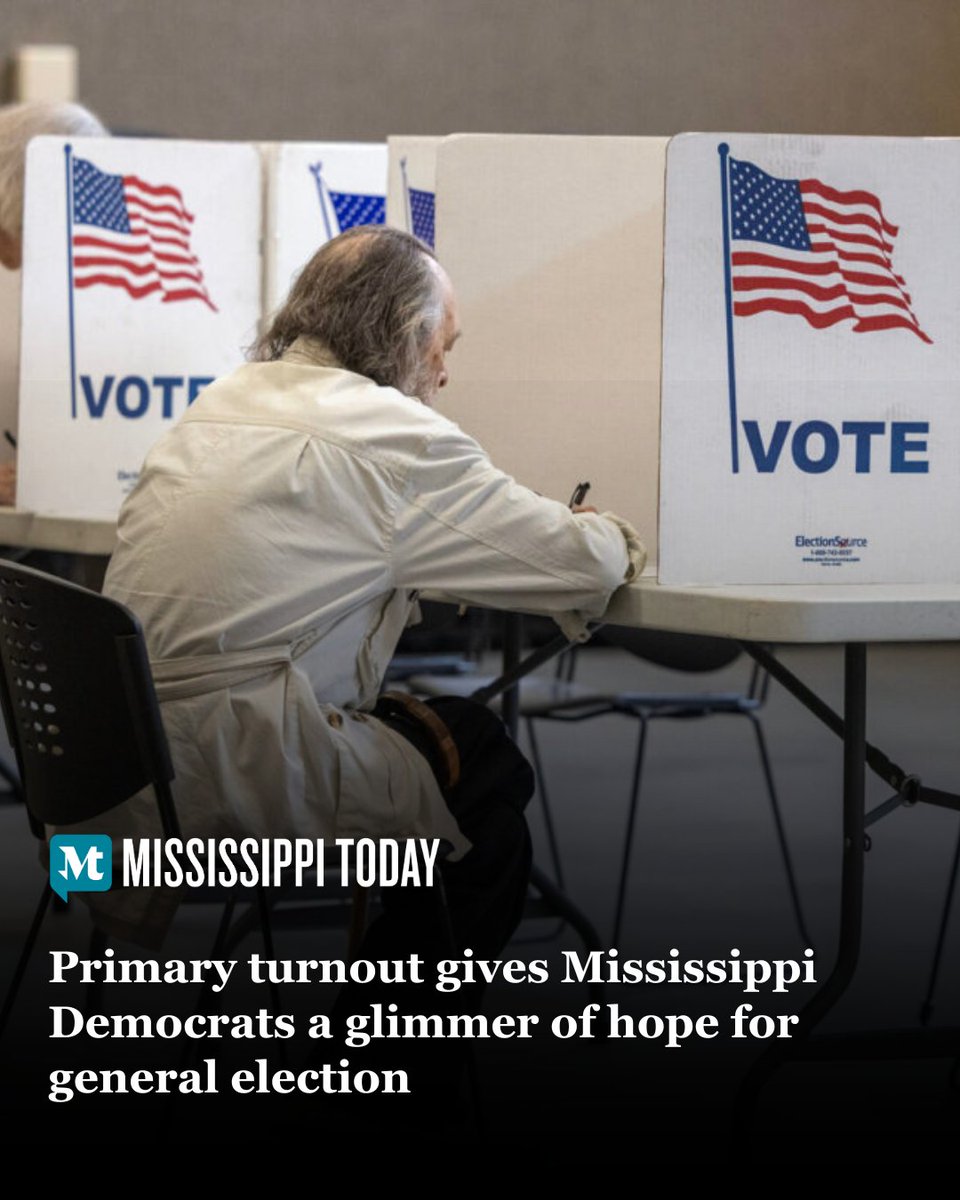 MSTODAYnews's tweet photo. Bobby Harrison: Turnout in Senate Democratic primary nearly matched that of Republicans. Does the relatively strong turnout give Democrats a reason for hope in general election? https://t.co/NEfryMYbKY https://t.co/G486fzmbpi