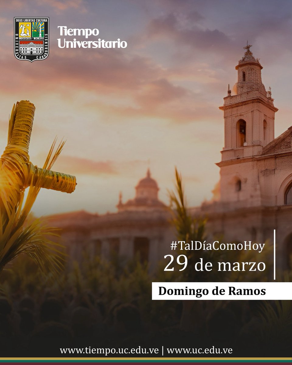 UCarabobo's tweet image. #TalDíaComoHoy para los cristianos se celebra el Domingo de Ramos, que conmemora la entrada de Jesús a Jerusalén, una invitación para vivir en humildad y examinar la Fe. Quienes asisten a templos llevan palmas para ser bendecidas y usarlas en sus hogares. #UC