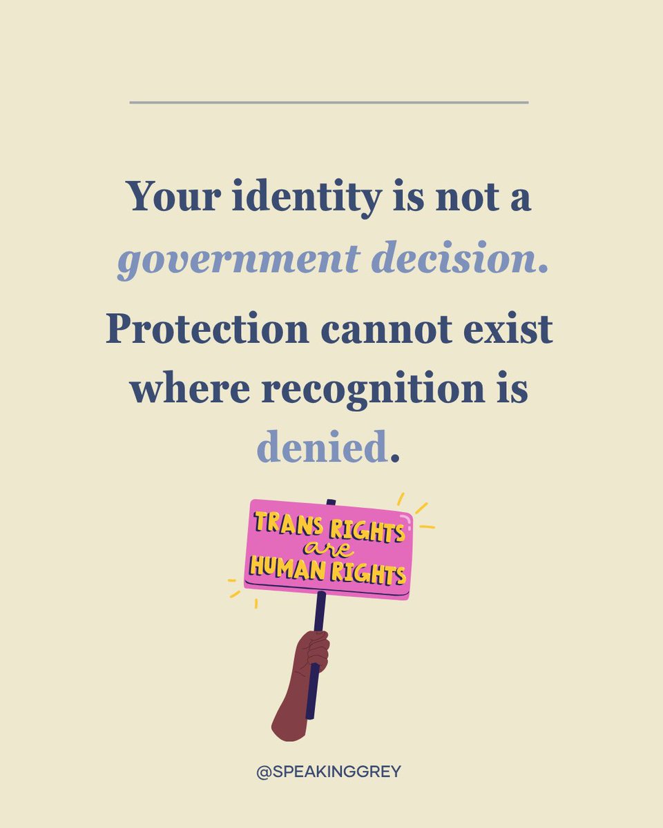 speakinggrey's tweet photo. It's being forced to prove your identity to a medical board. It's losing access to healthcare, employment, and dignity — all at once. Identity is not a government decision. And the mental health cost of being legally erased is real. 
#Transgenderpersonsamendmentbill https://t.co/a3i9Q7PtlJ