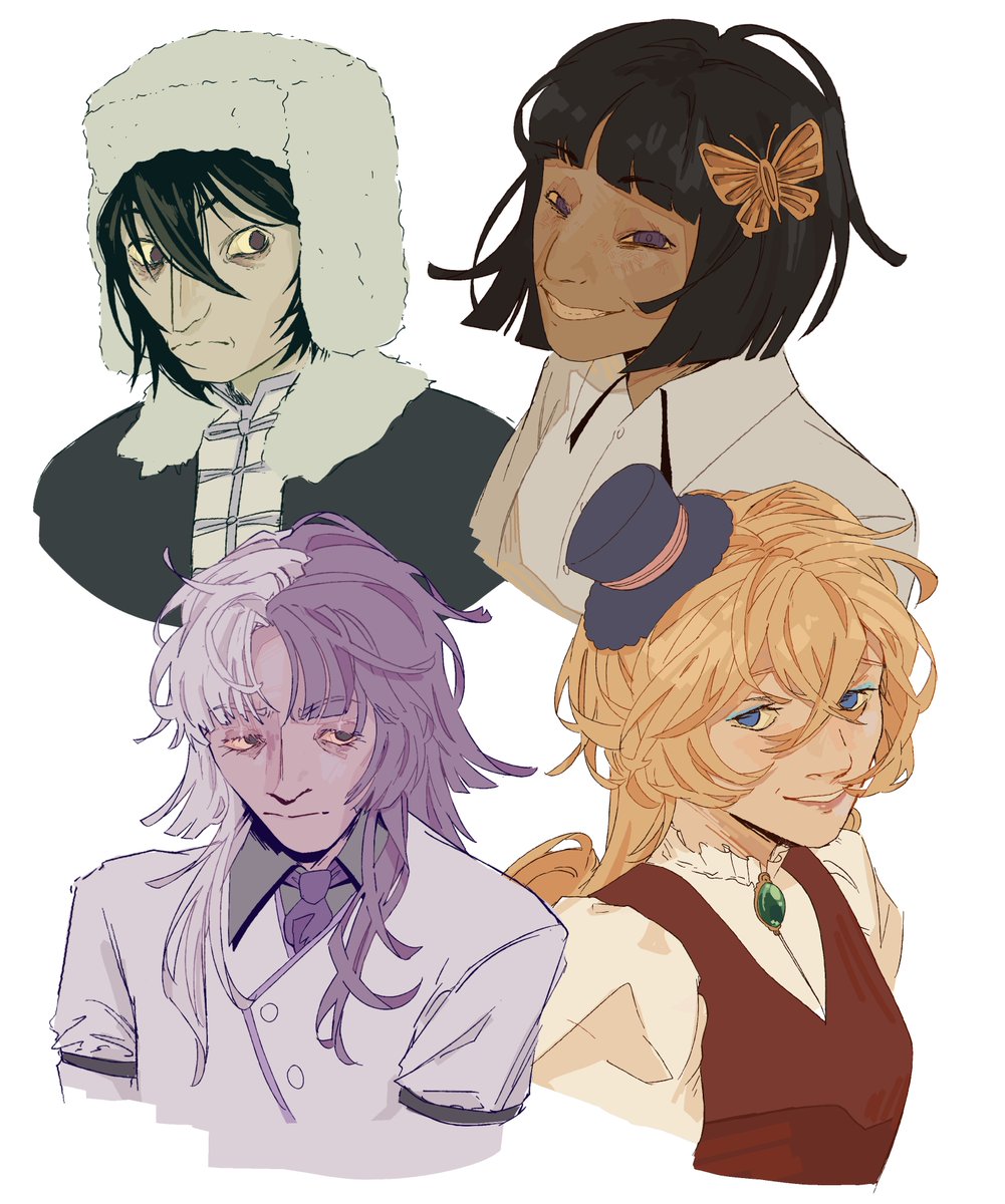 greenishonion's tweet photo. first four characters drawn from memory... To be honest I probably shouldn't be adding my headcanons if it's meant to be about if I remember their canon design but https://t.co/JVMlu6k2vL