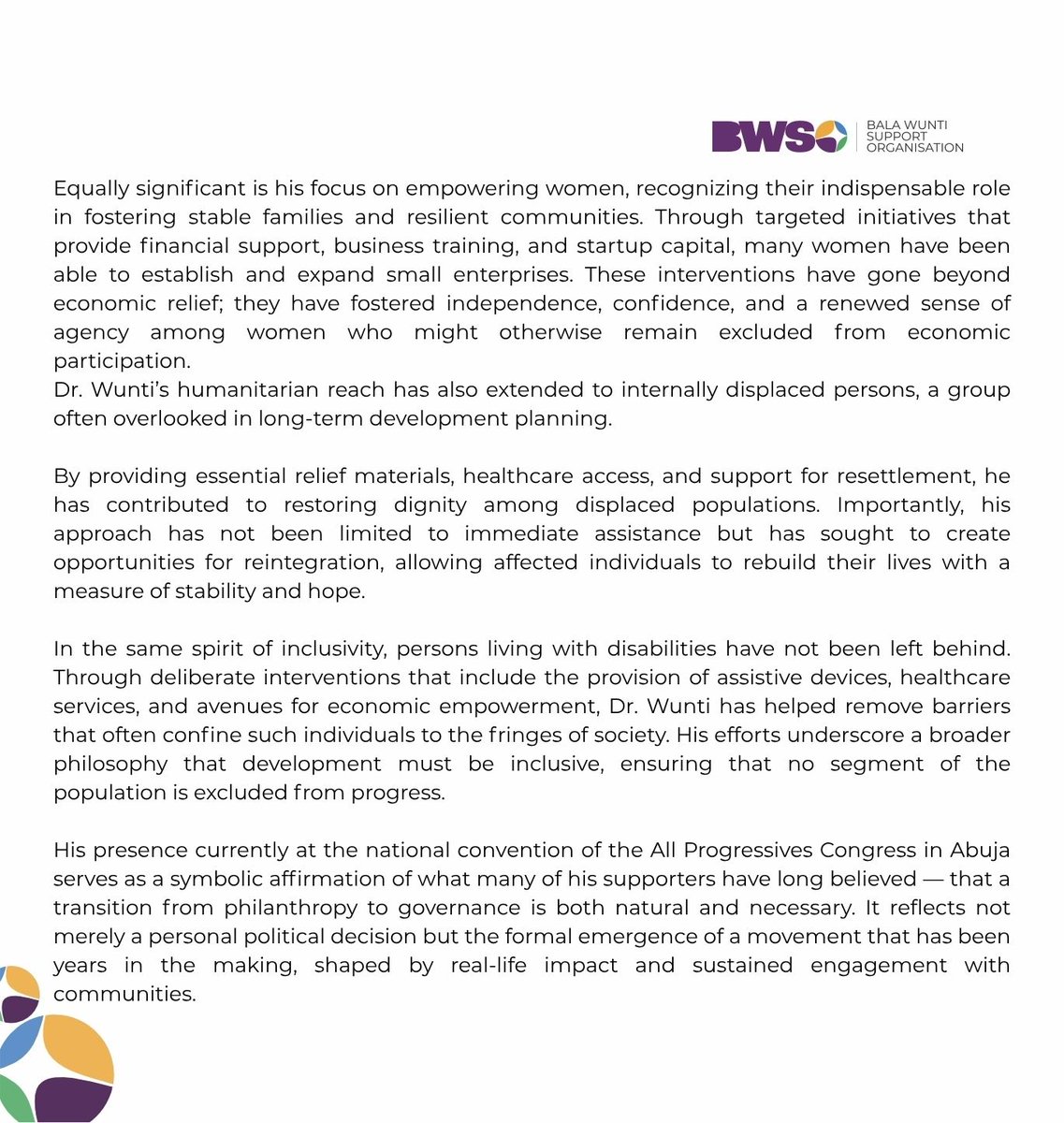 Bala Wunti Support Organisation tweet media