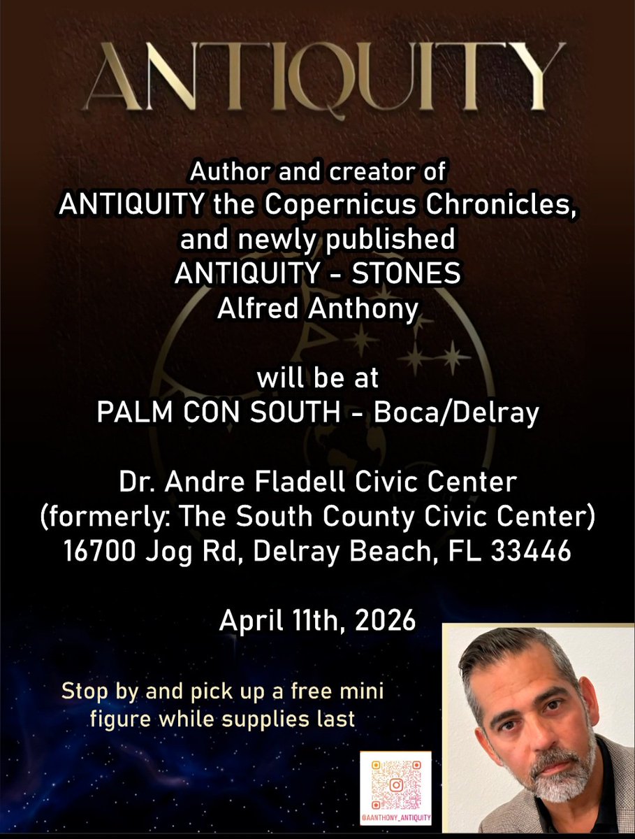 _AlfredAnthony's tweet photo. "ANTIQUITY the Copernicus Chronicles" and "ANTIQUITY - Stones" will be available at a reduced price for this event only along with full image T-shirts. Comic-con exclusives! Even a sneak peek of "ANTIQUITY-Stones, Vol. 2"
Be sure to stop by! https://t.co/hsmDh2sCut