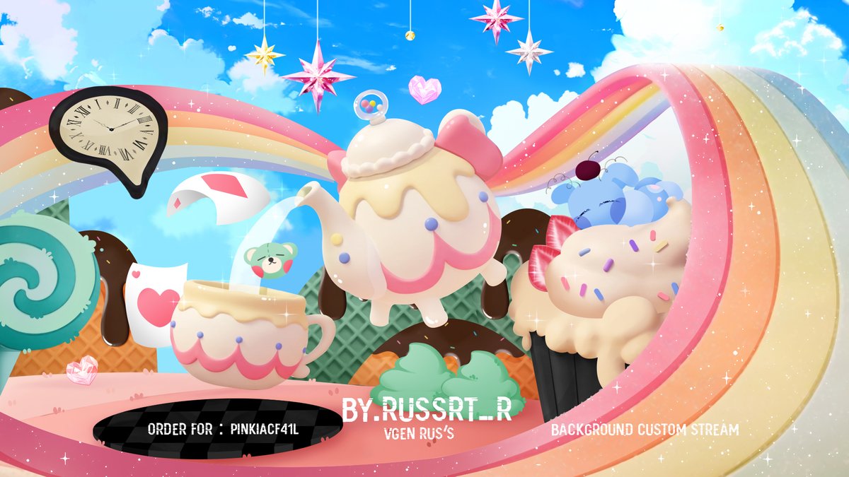 Russrt_r's tweet photo. Custom Background for @Pinkiacf41l 🍭✨ Theme: Sugary Alice in Wonderland Storybook. Complete with floating teapots and a sleeping Paka! Check out my VGen for #commissions

#commissionsopen #VGenOpen  : https://t.co/b1Hrqiqbpq #background https://t.co/ILJ3UCCxsO