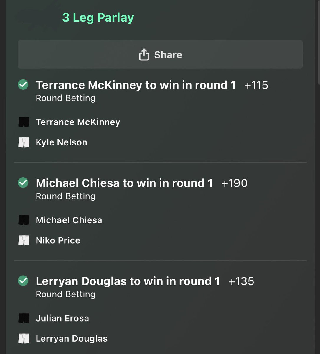 BigMapleBetsMMA's tweet image. Couple of homers last night from @UFConParamount #Adesanya #Pyfer 

+1365

+12,900

Was I worried about @MikeMav22 going for a KO in his retirement fight? Yes.

Did I doubt for a second he’d do the right thing? Absolutely not.