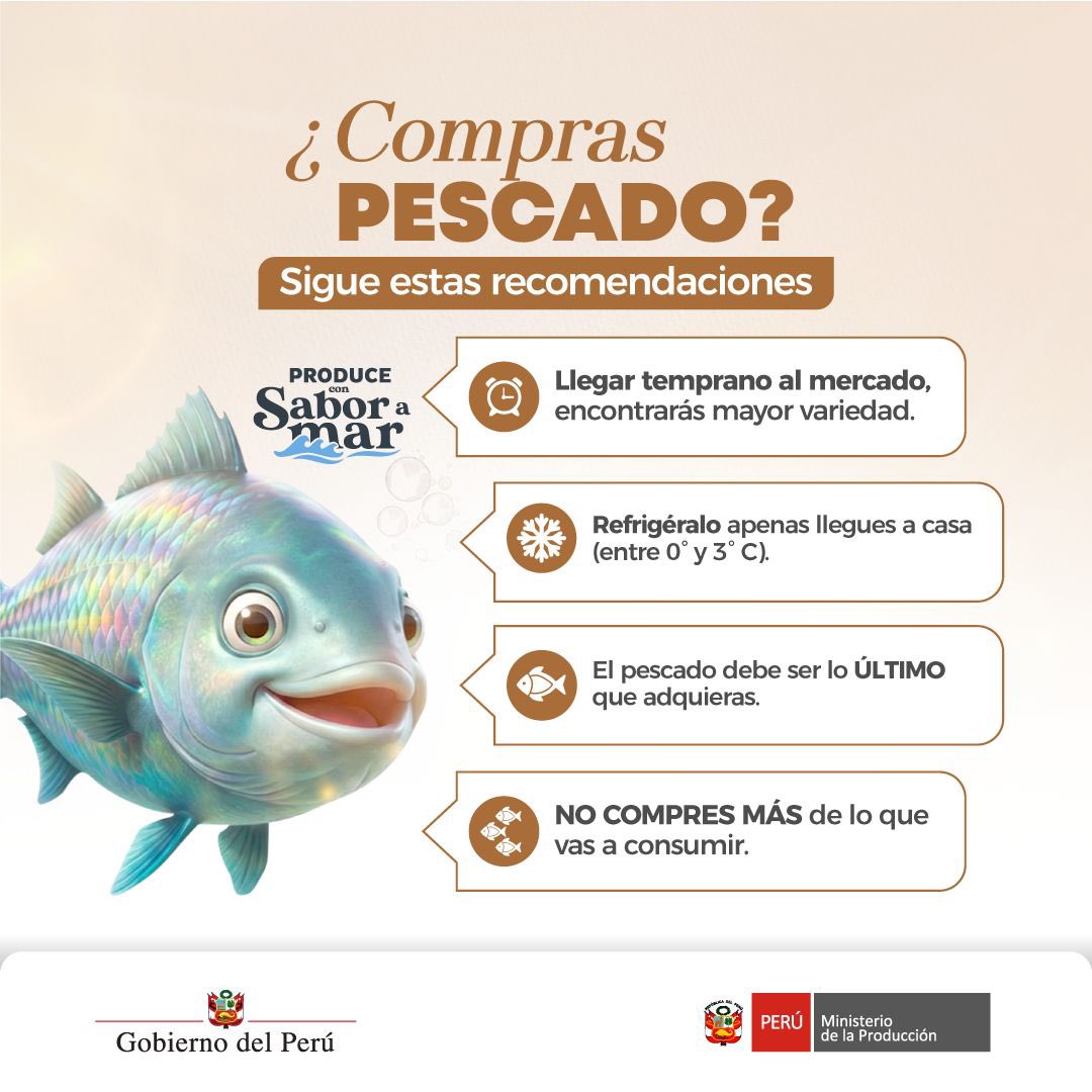 🐟🧊 Antes de comprar pescado, toma en cuenta estas recomendaciones: elegir bien garantiza sabor y seguridad para tu familia. 

En esta #SemanaSanta, desde PRODUCE promovemos un consumo responsable y saludable 🇵🇪🌊

#ProduceConSaborAMar