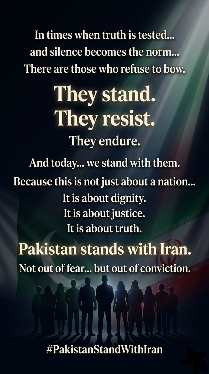 ToseeqKaleem's tweet photo. In times when truth is tested…
and silence becomes the norm…
There are those who refuse to bow.
They stand.
They resist.
They endure.
And today… we stand with them.
Because this is not just about a nation…
It is about dignity.
It is about justice.

#PakistanStandWithIran https://t.co/BY3gZX9Bbv