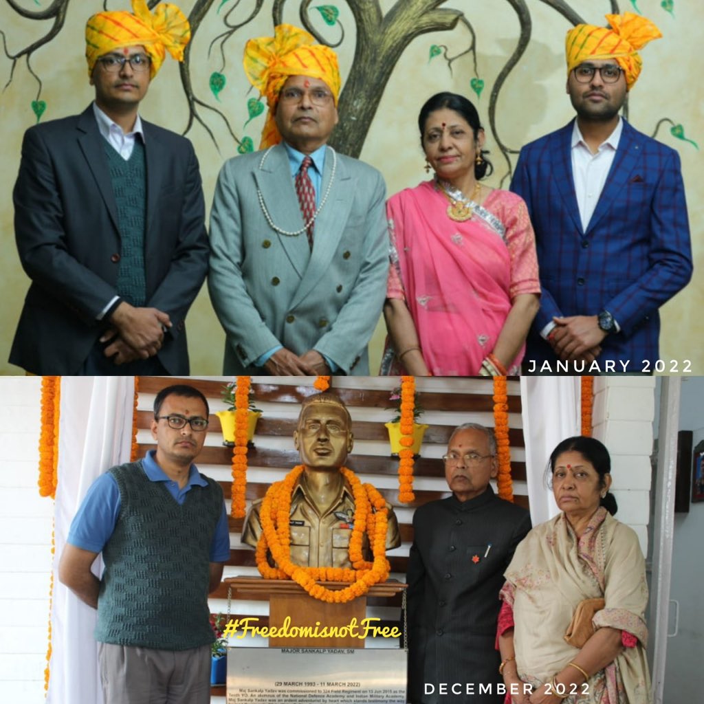 37VManhas's tweet image. Yadav family in January 2022.
Yadav family in December 2022.

Homage to

MAJOR SANKALP YADAV
324 FIELD - 663 ARMY AVIATION
#IndianArmy

on his birth anniversary today.
Major Sankalp Yadav came wrapped in #Tiranga in 2022.

#FreedomisnotFree a few pay #CostofWar.