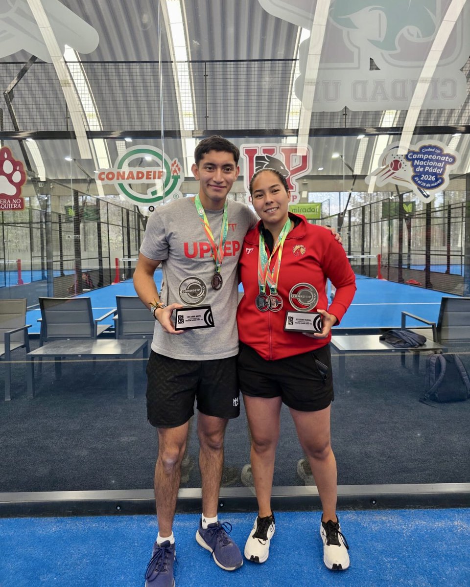 AguilasUPAEP's tweet photo. Las Águilas UPAEP incursionan en Pádel. 🏓 En su participación en el Campeonato Nacional 2026 consiguieron el 3er lugar en dobles femenil y 2do lugar en dobles mixtos. ¡Alerombo! 🦅

#SomosÁguilas https://t.co/ySwggQRJ4G