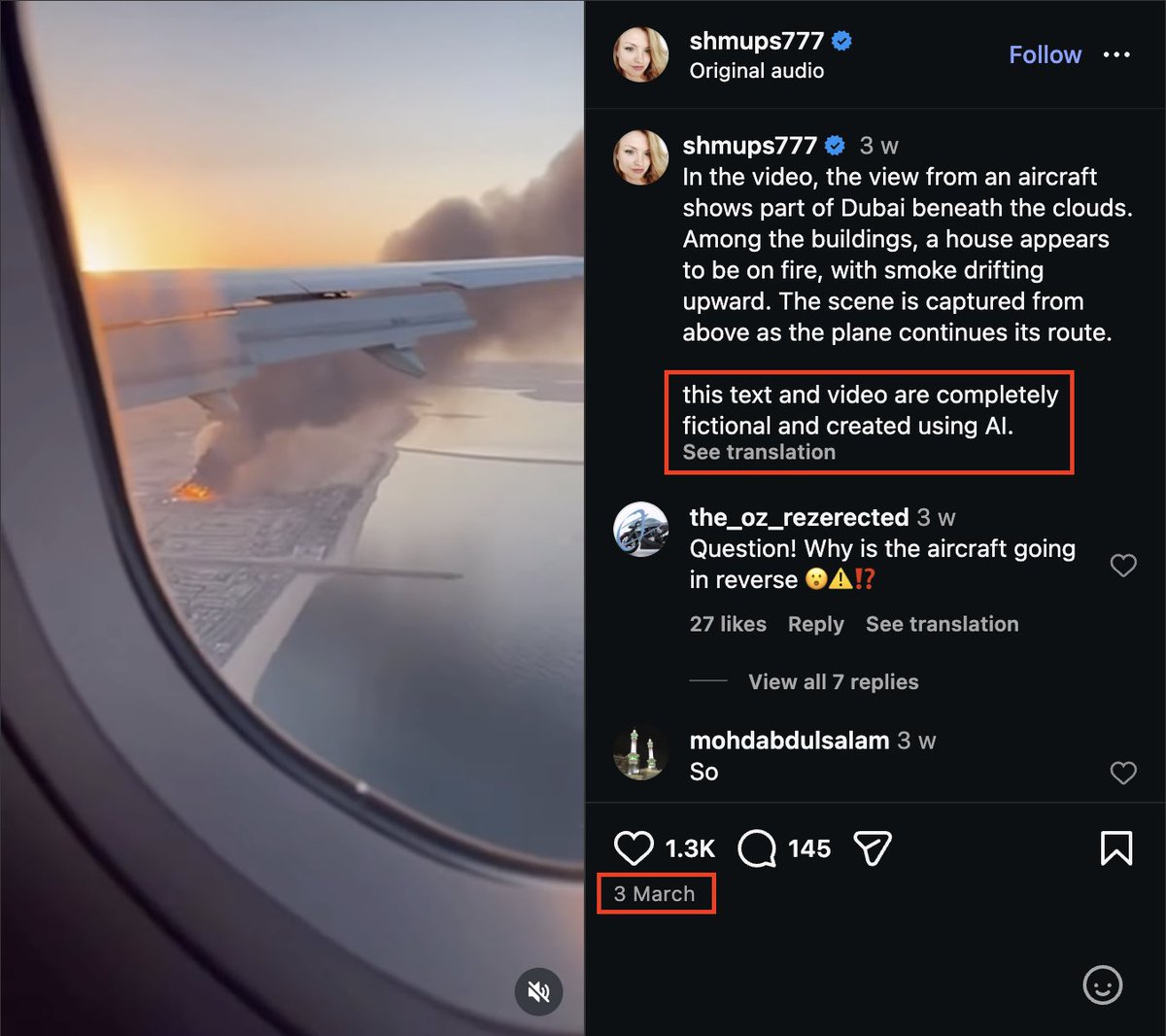 BMaany's tweet photo. 🤖مولد بالذكاء الاصطناعي🤖

بالبحث العكسي وصلنا للناشر الأصلي للمقطع والذي نشر بتاريخ 3/3/2026 وهو حساب shmups777, ويظهر في وصف المقطع: “هذا النص والفيديو خياليان تماماً وتم إنشاؤهما باستخدام الذكاء الاصطناعي”. وعليه فالمقطع غير حقيقي وقديم.

المصادر: 
https://t.co/8HzVIbWnnI https://t.co/8VSowMZnMS