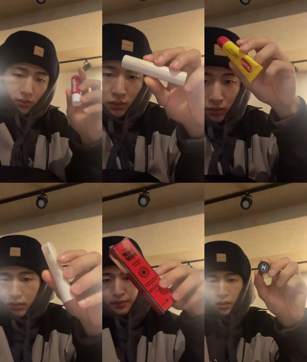 tbvhanbin's tweet photo. honestly wondering if he did bring all his lip balms https://t.co/HDj1vqRjqP