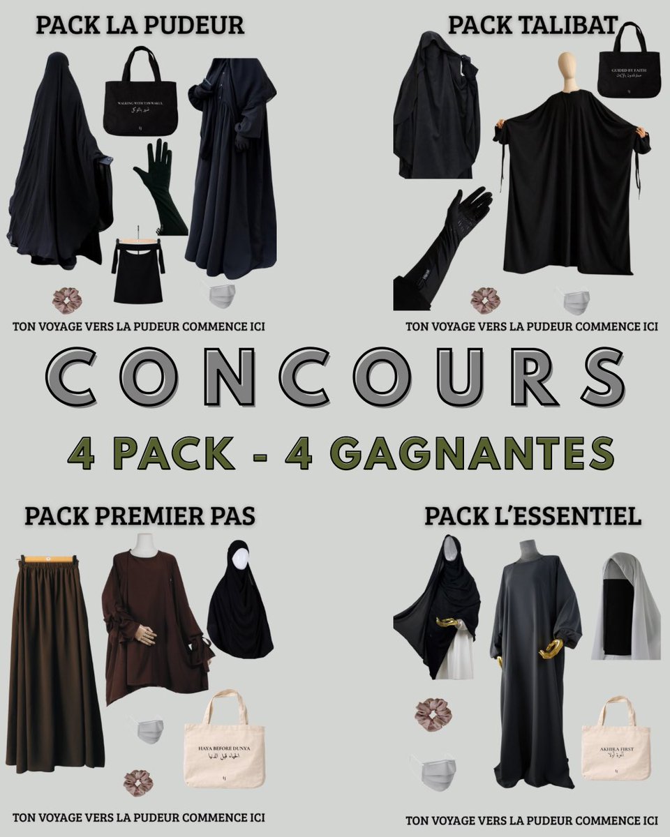 Les filles pour remercier toutes les sœurs qui suivent la marque sur Instagram j’ai mi un concours où je fais gagner 4 packs découverte je vous laisse aller voir mon ig : hijrati_fr