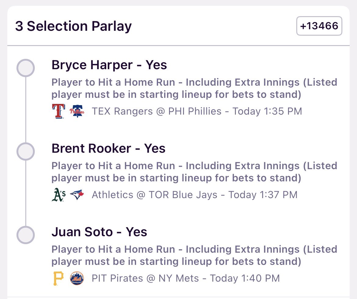 thebatsignal_'s tweet photo. We've never been more due...

SUNDAY DINGERS

⚾️ Bryce Harper +420 @ FD
⚾️ Brent Rooker +375 @ Bally
⚾️ Juan Soto (again) +460 @ Bally

lay them all at Bally for +13466 odds

#NoWayWeGo0for12 #Gambling𝕏 #PleaseHit https://t.co/KHOtnxxtz7
