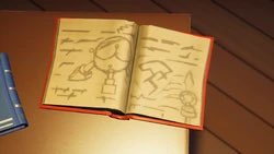kyutiply's tweet photo. @leeestuff Bunker upside down on top, storm shield thing in middle of the bunker, and the bottom half looks like the storm also depicted in Midas’ notebook https://t.co/6iwORpnJmF
