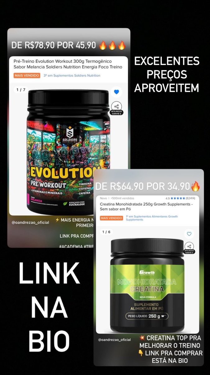 AndreZao_off's tweet photo. Pré treino e Creatina com excelentes preços. 
Acesse o Link na Bio
🤩Energia para seu treino
💪🏼Recomposição Muscular 

Creatina ❌R$64,90 por ✅R$34,90
Pré treino ❌R$78,90 por ✅45,90

https://t.co/6gPV5TTIiQ https://t.co/zpvziabTad