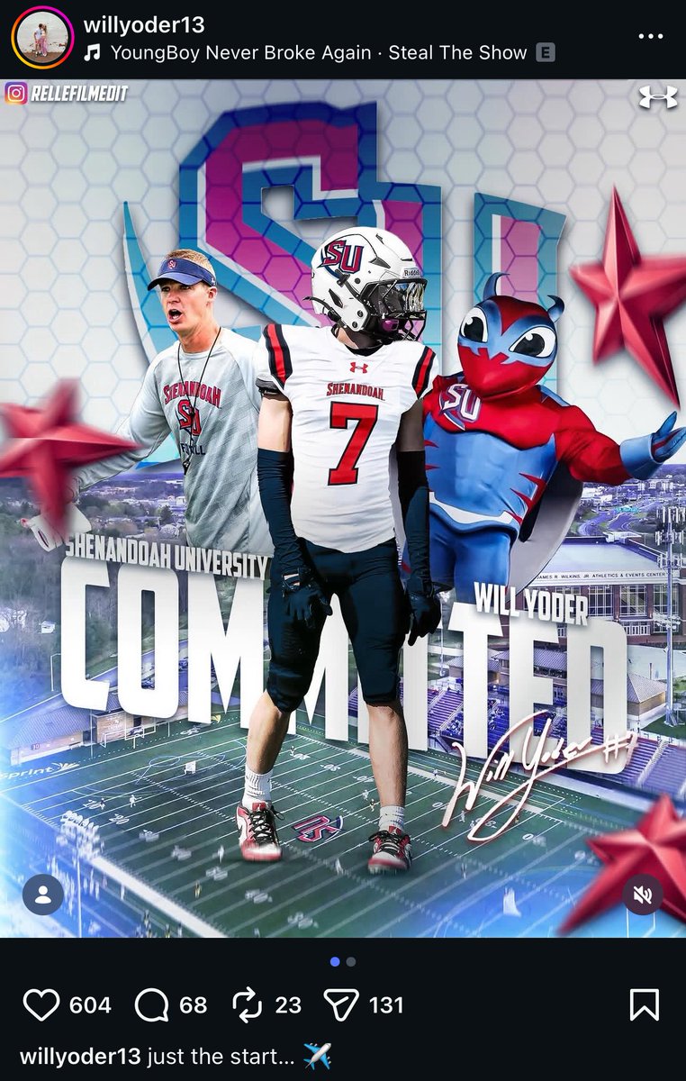 KirbyOnSports's tweet photo. #Handley 🏈 player, Will Yoder announced via his Instagram account that he has commited to play at Shenandoah University. https://t.co/tqvMayoTn6