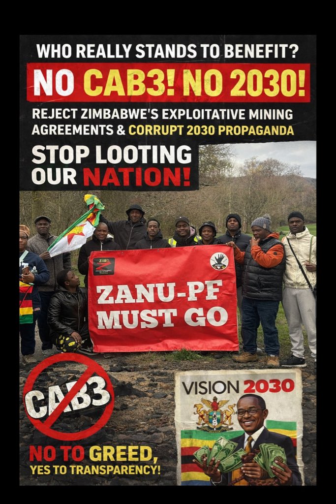 samueljomuel's tweet photo. Zimbabwe belongs to its people — not to corrupt elites and exploitative deals.

We say NO to CAB3.
We say NO to empty “Vision 2030” promises that only benefit a few while ordinary citizens suffer. https://t.co/xVQC2ZzBqO